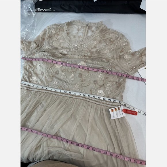 NWT $598 Mac Duggal [ 22 ] Embellished Illusion‎ High Neck Gown in Vanilla Cream - Picture 15 of 16